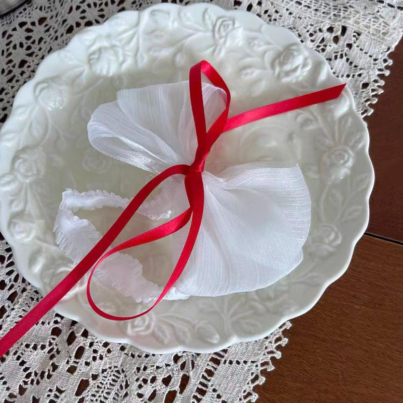Christmas Outfit: Girly Red Lace Mid-Calf Scrunch Socks with Ribbon Bows