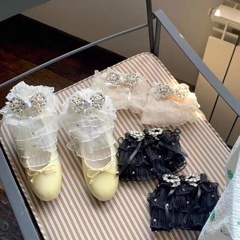 White Rhinestone Bow Slouch Socks (Cake-Style Packaging)