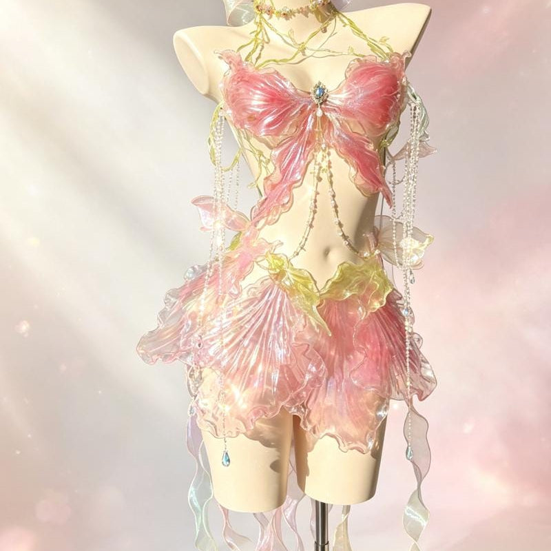 Crystal petal high-end handmade short skirt set Halloween cosplay sexy girl gift
