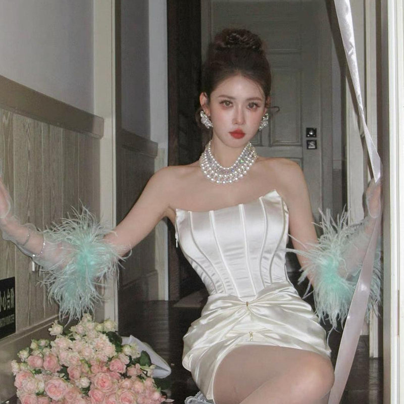 Feather Tassel Gauze Gloves, Ethereal Bridal Styling Accessory
