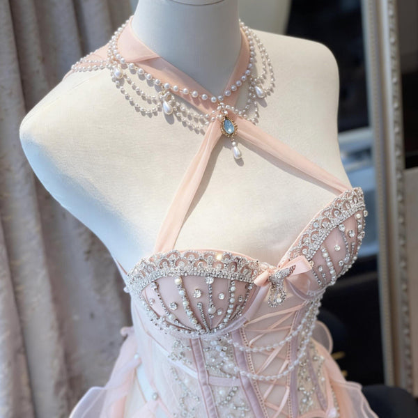 Custom Ballet Girl Rave Outfit – Pearl Embellished Lingerie, Hand-Stitched Rave Wear