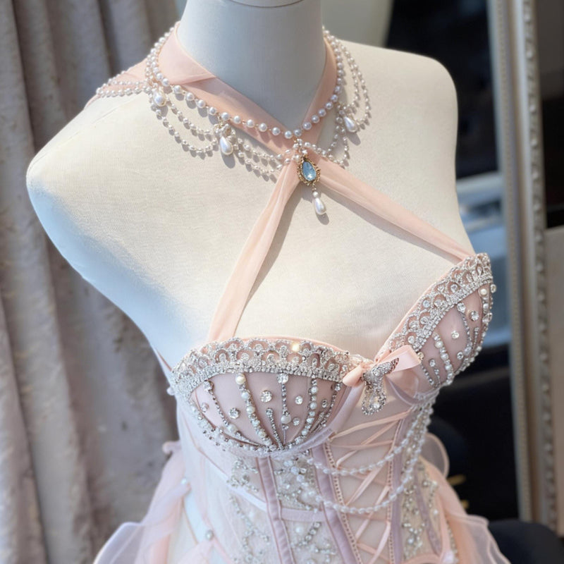Custom Ballet Girl Rave Outfit – Pearl Embellished Lingerie, Hand-Stitched Rave Wear