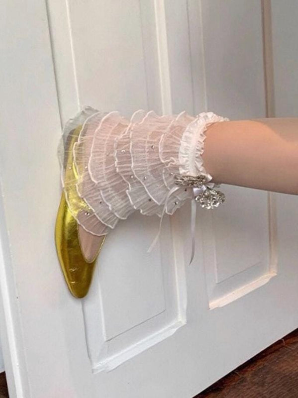 White Rhinestone Bow Slouch Socks (Cake-Style Packaging)