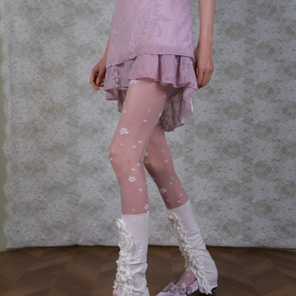 Vintage Snowflake Pantyhose White Folded Pile Socks
