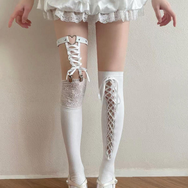New Arrival: Women's Mid-Calf to Over-the-Knee Socks — Ballet-Style Straps & Lace Splicing, Girly Lolita 