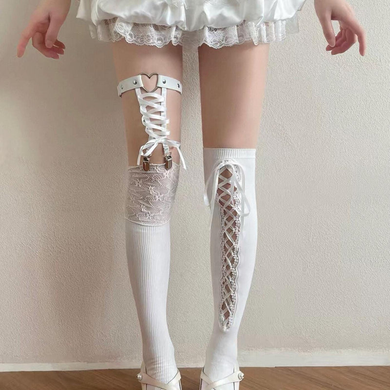 New Arrival: Women's Mid-Calf to Over-the-Knee Socks — Ballet-Style Straps & Lace Splicing, Girly Lolita 