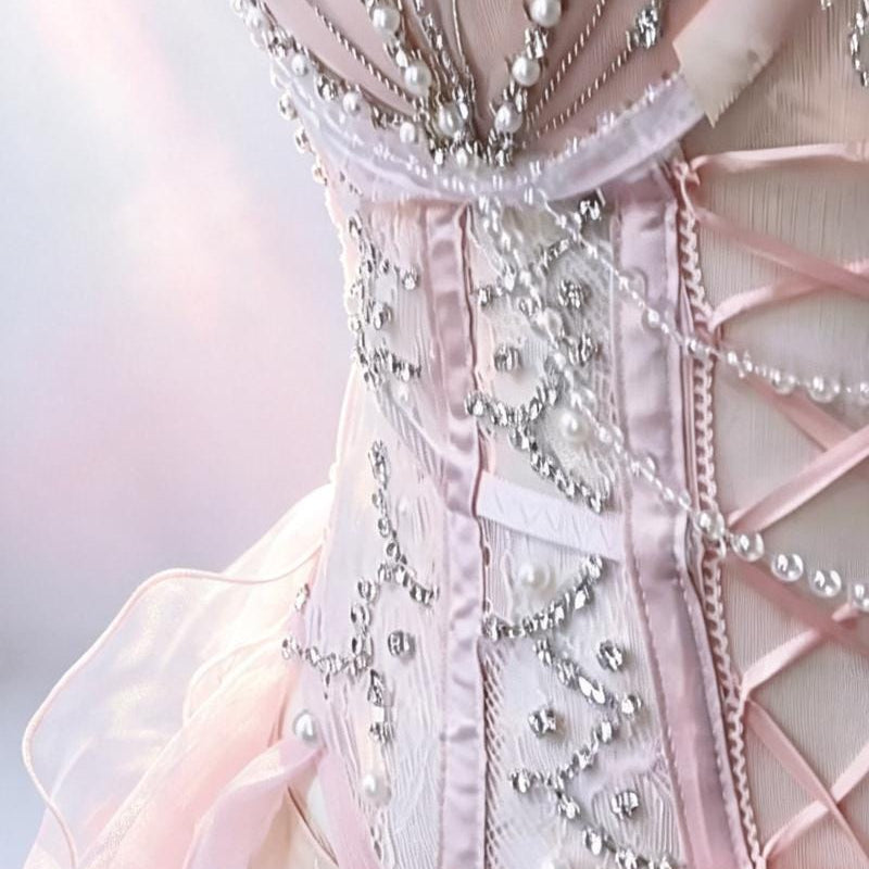 Custom Ballet Girl Rave Outfit – Pearl Embellished Lingerie, Hand-Stitched Rave Wear