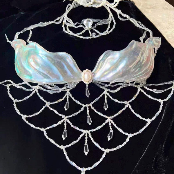 Handmade Pearl Mesh Halter Top — Birthday Gift for DJs & EDM Babes
