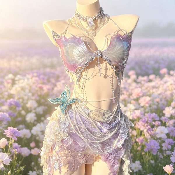 Handcrafted Halter-Neck Backless Mini-Dress, EDM Party Wear