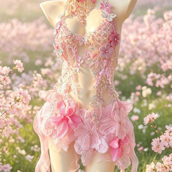 Handcrafted, elaborately detailed stage-style gown