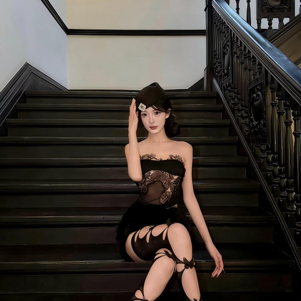 Niche design 3D pearl butterfly lace cute and sexy Lolita mid-high thigh stockings