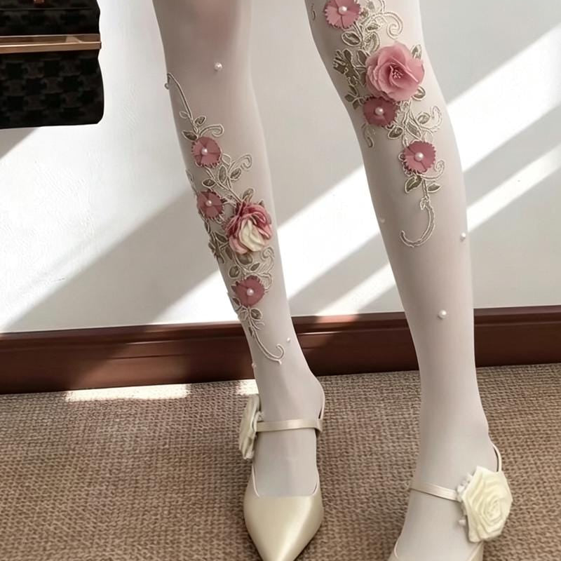 3D Flower Pearl Design Tights