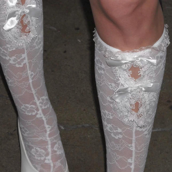 Japanese ballet style retro lace lace bow calf socks