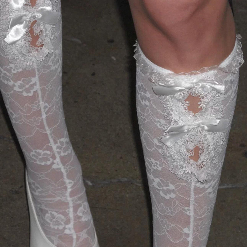 Japanese ballet style retro lace lace bow calf socks