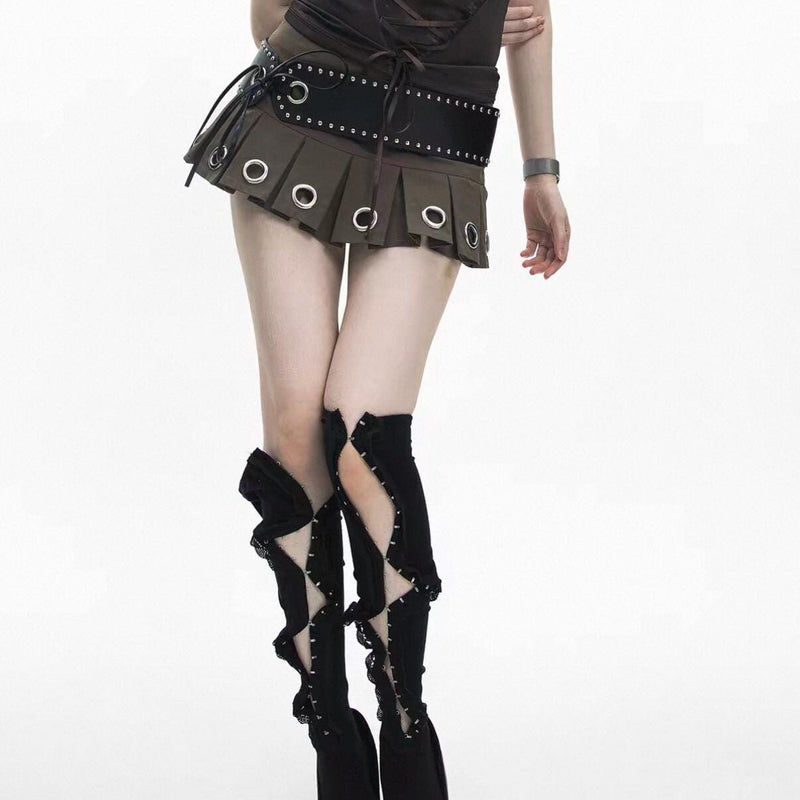 Dark Gothic-style subculture mid-calf/knee-high socks with button details and lace trim (Instagram-style)