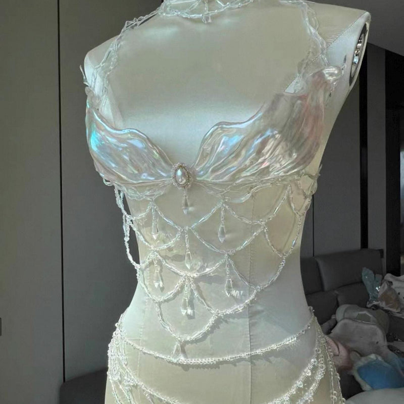 Handmade Pearl Mesh Halter Top — Birthday Gift for DJs & EDM Babes