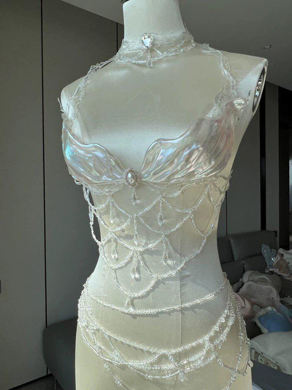 Handmade Pearl Mesh Halter Top — Birthday Gift for DJs & EDM Babes