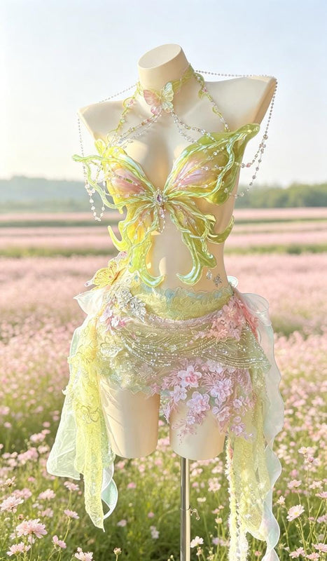 Princess Butterfly Elegant Handmade Dress Halloween Cosplay Dress Set