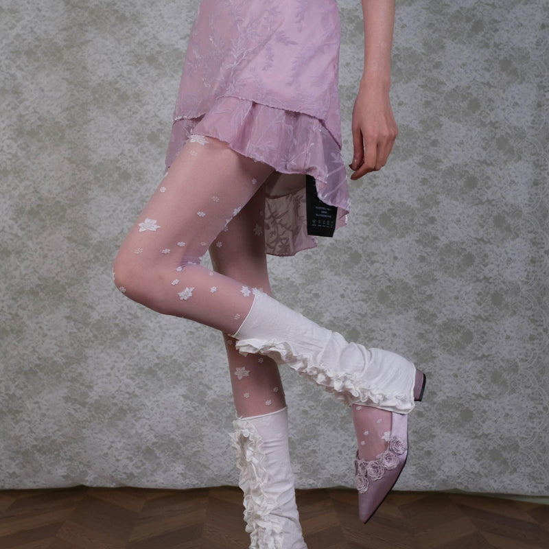Vintage Snowflake Pantyhose White Folded Pile Socks