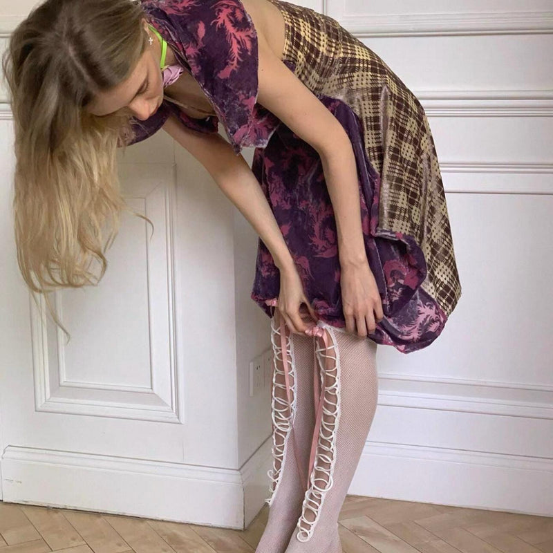 Original Bow-Tie Crossover Thigh-High Stockings