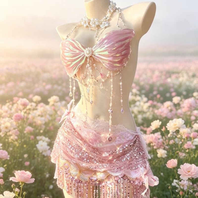 Handcrafted Halter-Neck Backless Mini-Dress, EDM Party Wear
