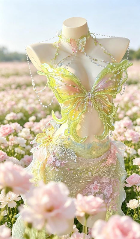 Princess Butterfly Elegant Handmade Dress Halloween Cosplay Dress Set
