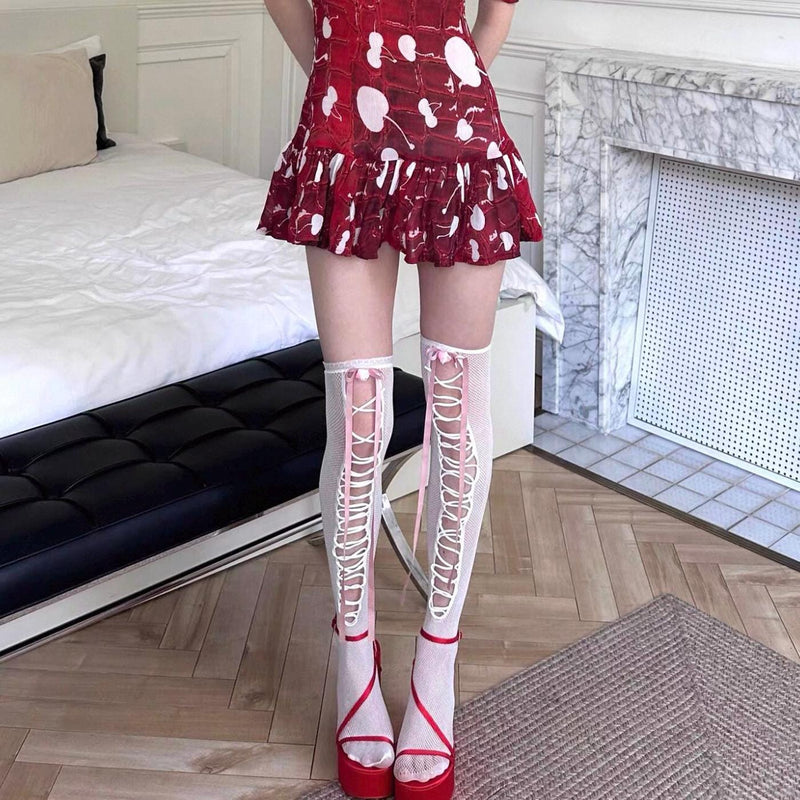 Original Bow-Tie Crossover Thigh-High Stockings