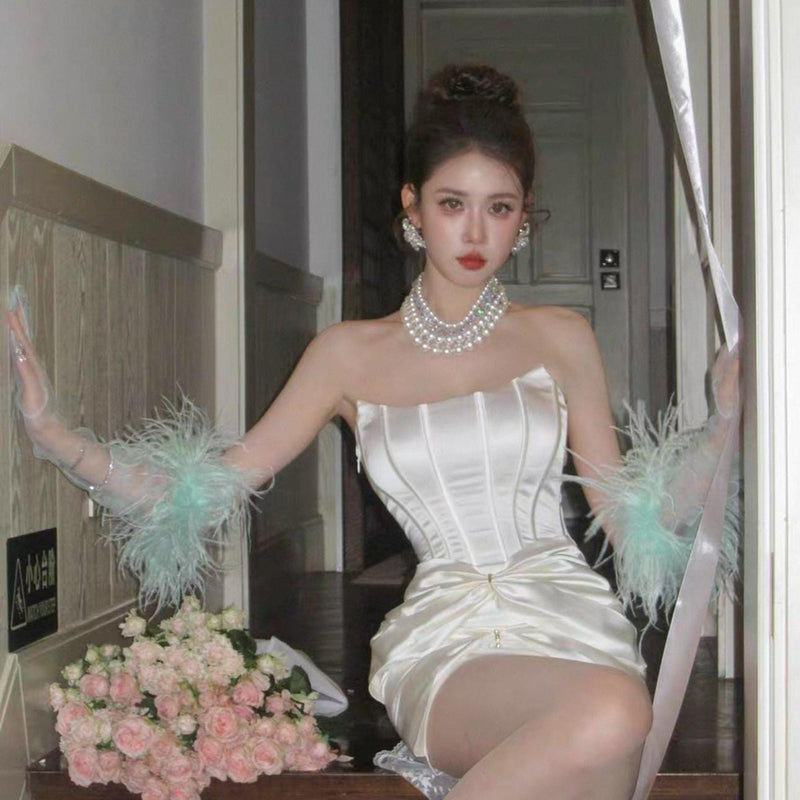 Feather Tassel Gauze Gloves, Ethereal Bridal Styling Accessory