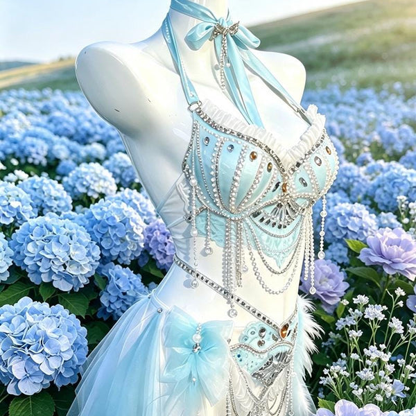 Sexy DJ-Style Electronic Music Handmade Halter Bikini with Rhinestones