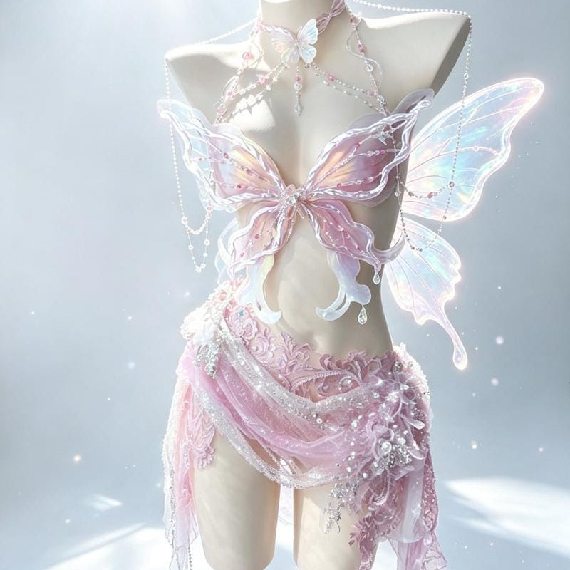 Princess Butterfly Elegant Handmade Dress Halloween Cosplay Dress Set