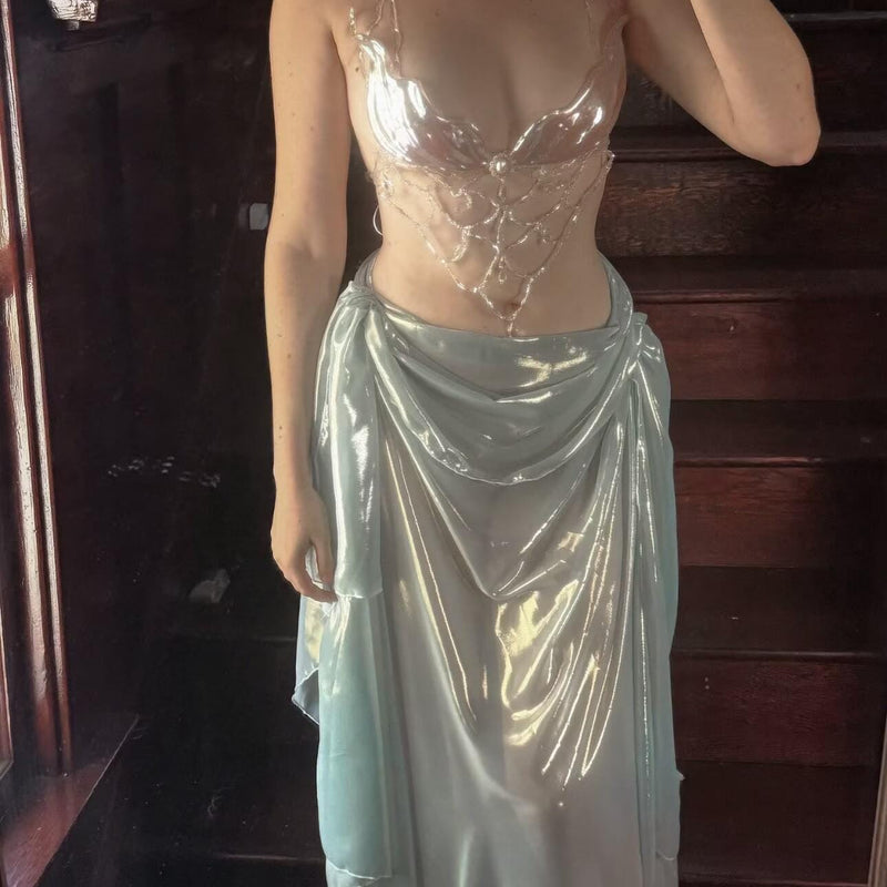 Handmade Pearl Mesh Halter Top — Birthday Gift for DJs & EDM Babes