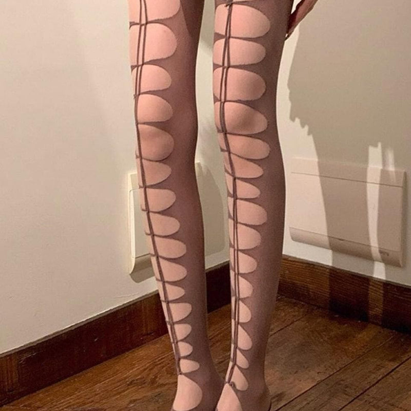 Women's Black Cut-Out Fishnet Tights (Y2K Style)