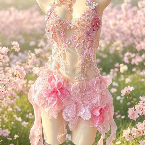 Handcrafted, elaborately detailed stage-style gown