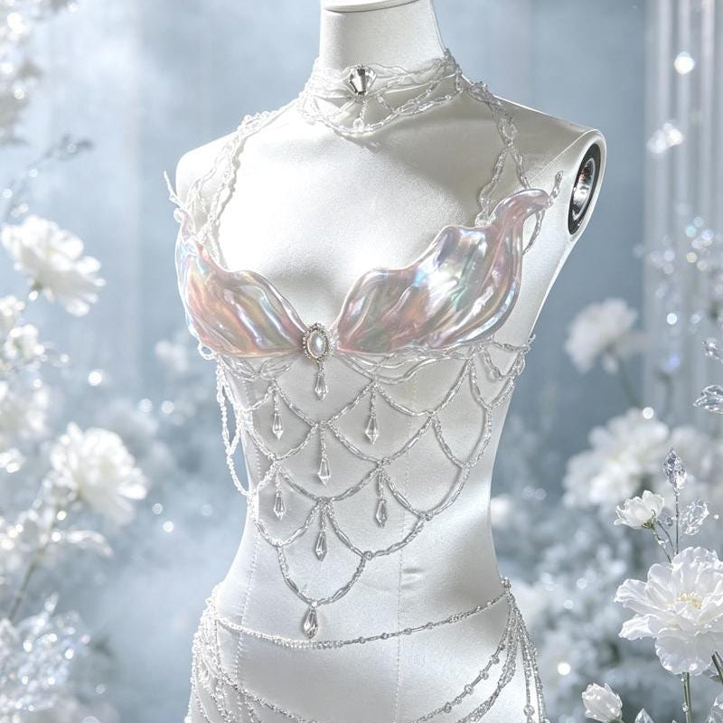 Handmade Pearl Mesh Halter Top — Birthday Gift for DJs & EDM Babes