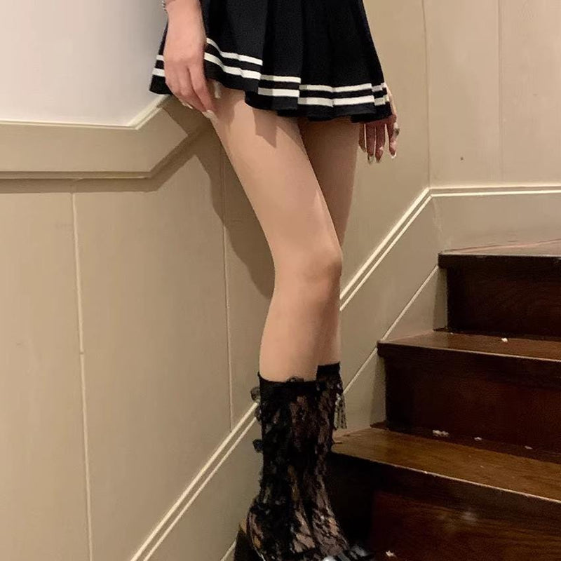 Original design butterfly bow mesh stockings for women, pure and sweet Lolita style, hollow lace mid-calf socks.Gift