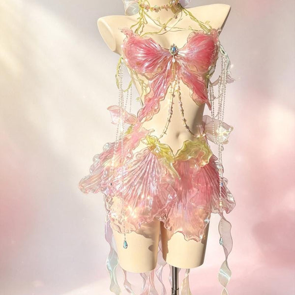 Crystal petal high-end handmade short skirt set Halloween cosplay sexy girl gift