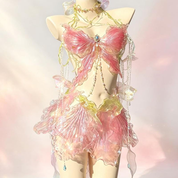Crystal petal high-end handmade short skirt set Halloween cosplay sexy girl gift