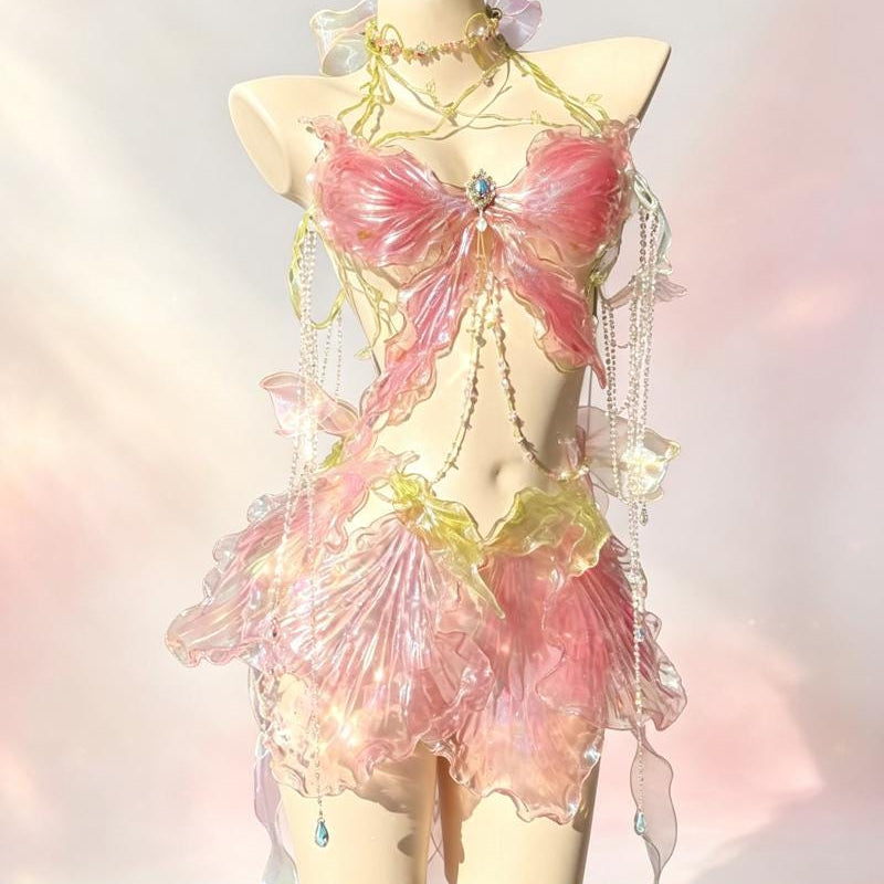 Crystal petal high-end handmade short skirt set Halloween cosplay sexy girl gift
