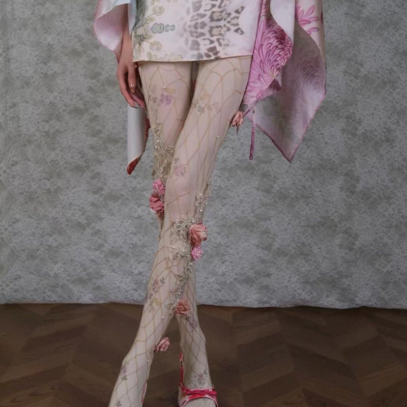 3D Flower Pearl Design Tights