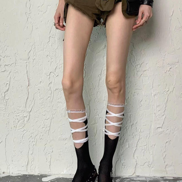 American lace border strap calf socks