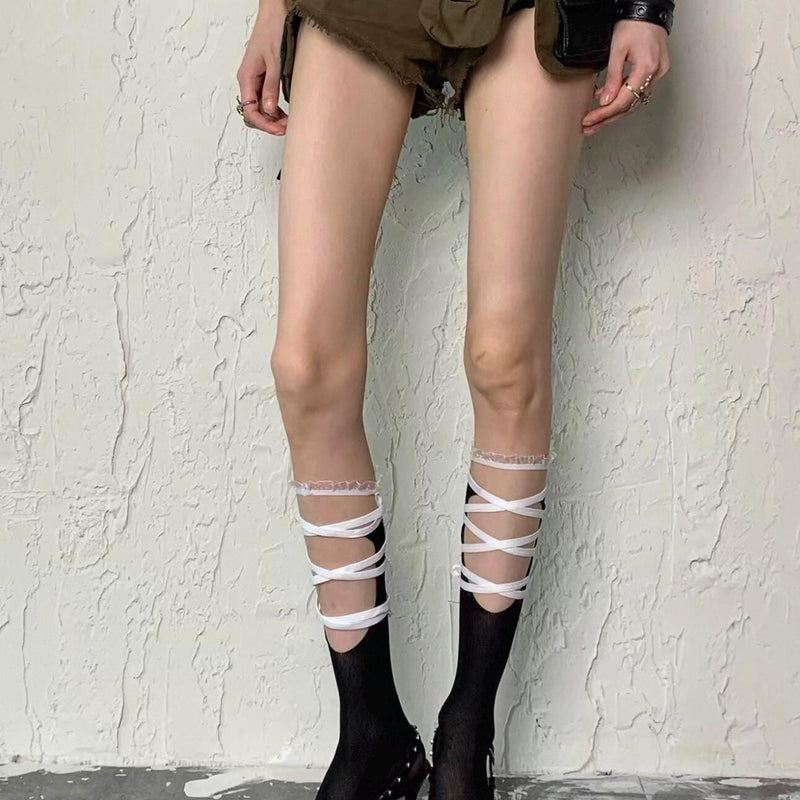 American lace border strap calf socks