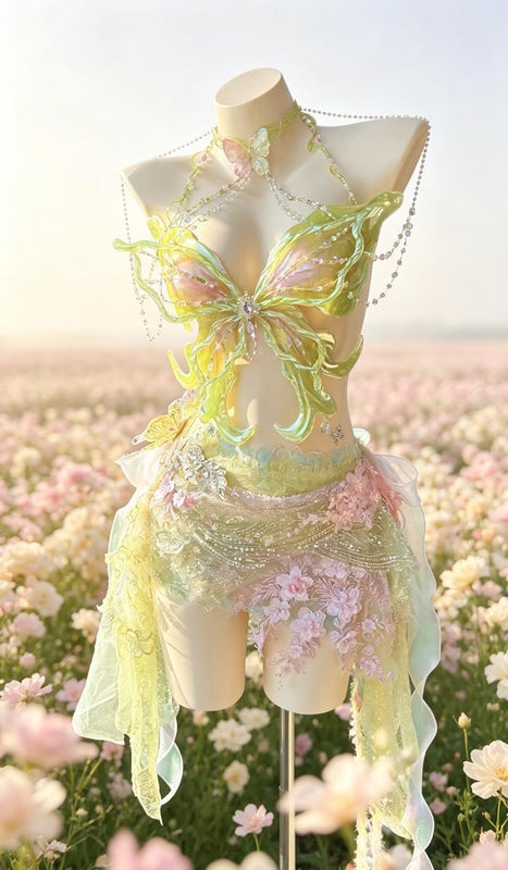 Princess Butterfly Elegant Handmade Dress Halloween Cosplay Dress Set
