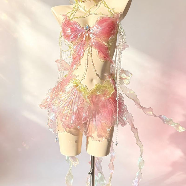 Crystal petal high-end handmade short skirt set Halloween cosplay sexy girl gift