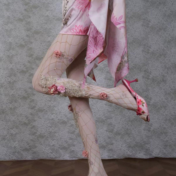 3D Flower Pearl Design Tights