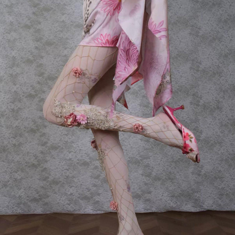 3D Flower Pearl Design Tights