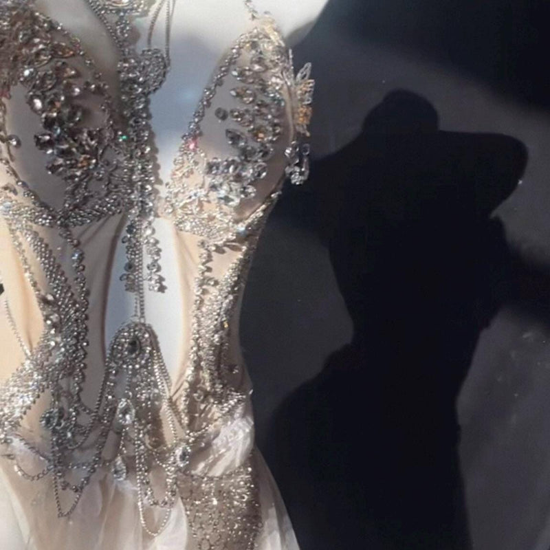 Hand-Sewn Diamond Performance Dress: European Style Rhinestone Bodice