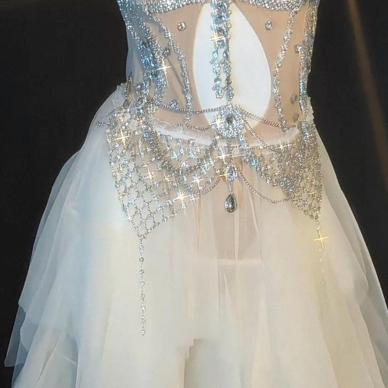 Hand-Sewn Diamond Performance Dress: European Style Rhinestone Bodice