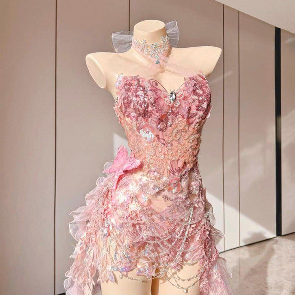 Handmade Princess Dress, Pink Bow, High-Class Party Gown