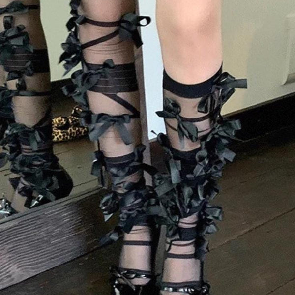 Bow Tie Tassel Over-the-Knee Socks, Retro Prom Fashion