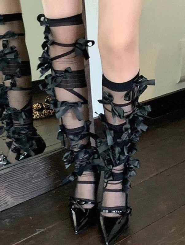 Bow Tie Tassel Over-the-Knee Socks, Retro Prom Fashion
